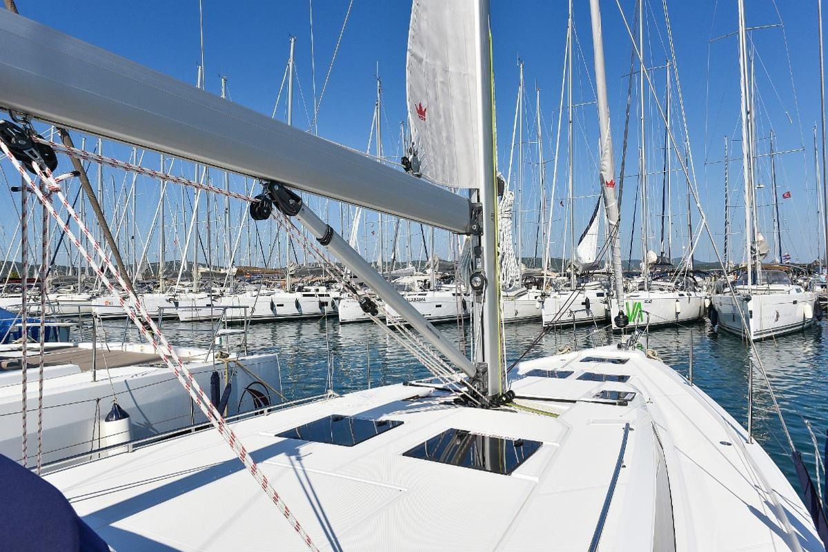 Deck of NADINE, a Bavaria Cruiser 45 sailboat at Općina Sukošan, Croatia