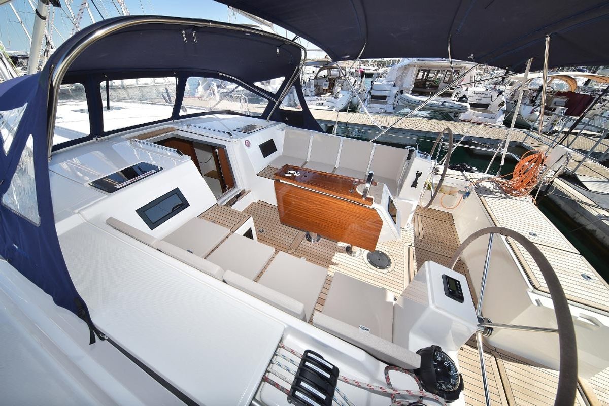 Cockpit of NADINE, a Bavaria Cruiser 45 sailboat at Općina Sukošan, Croatia