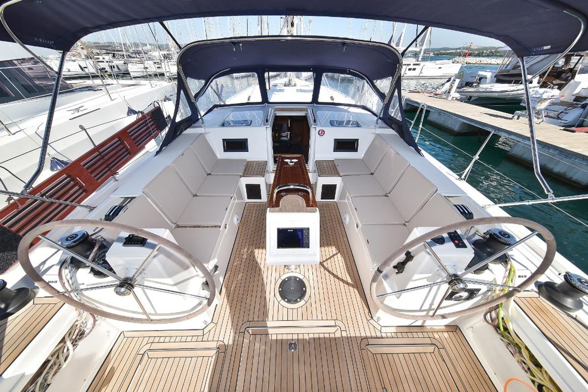 Cockpit of NADINE, a Bavaria Cruiser 45 sailboat at Općina Sukošan, Croatia