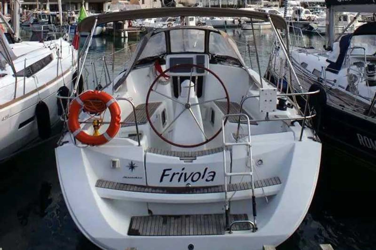 Exterior view of Frivola, a Jeanneau Sun Odyssey 36i sailboat at Punta Ala, Italy