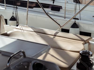 Deck of Aurora, a Jeanneau Sun Odyssey 490 sailboat at Olbia, Italy