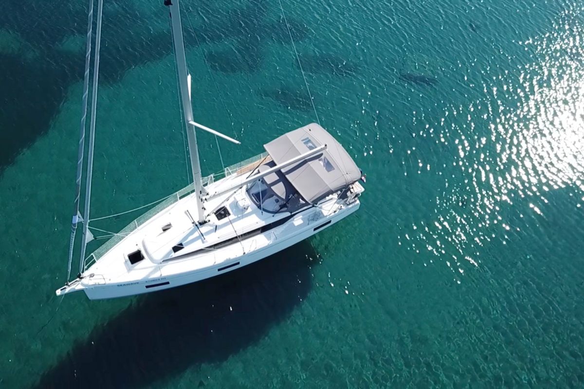 Exterior view of Seawave, a Bavaria C42 sailboat at Općina Vrsar, Croatia