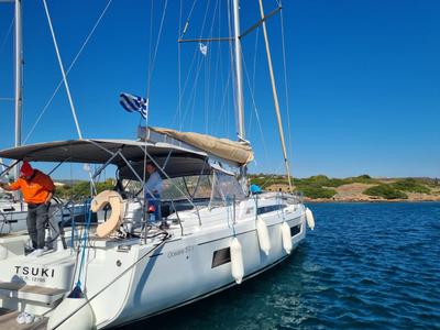 Deck of Tsuki, a Beneteau Oceanis 51.1 sailboat at Lavreotiki Municipal Unit, Greece
