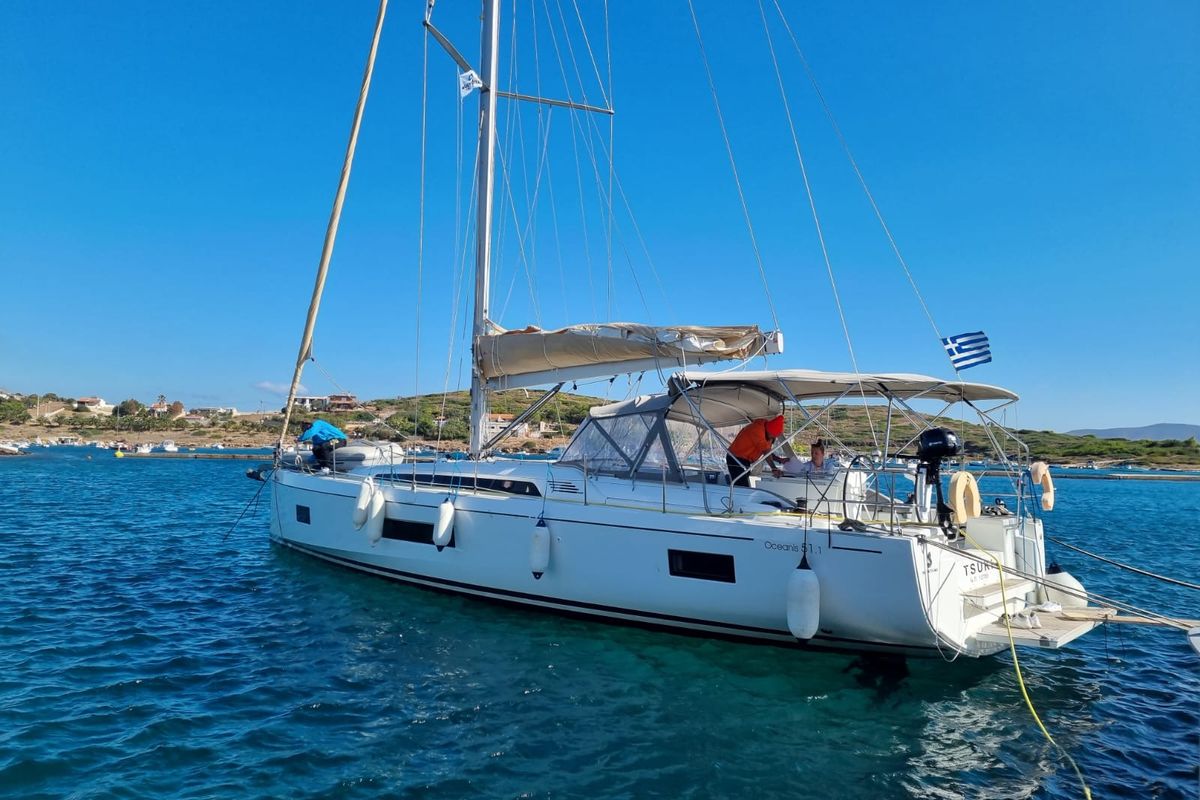 Exterior view of Tsuki, a Beneteau Oceanis 51.1 sailboat at Lavreotiki Municipal Unit, Greece