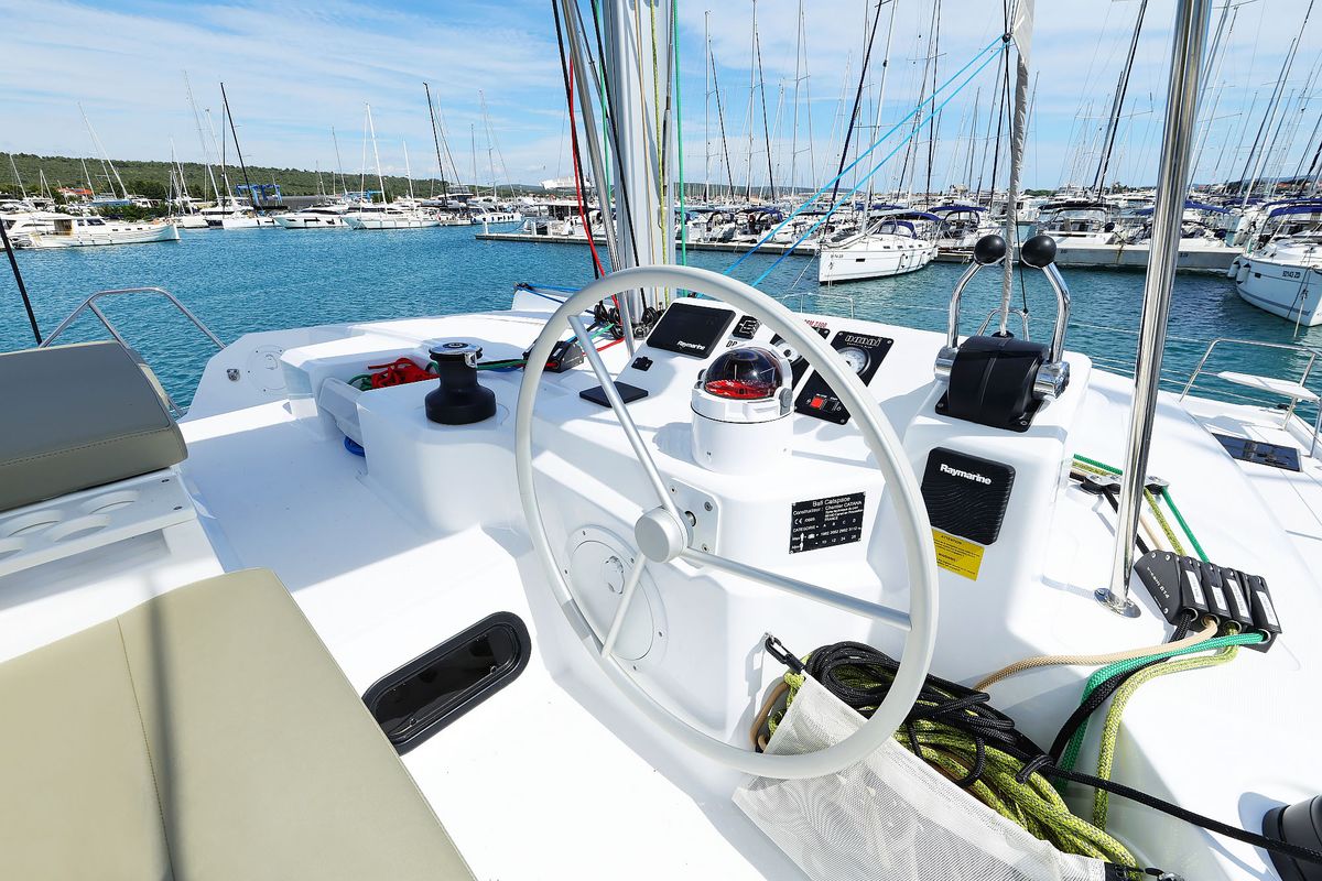 Cockpit of Playtime - OW, a Bali Catspace OW catamaran at Općina Sukošan, Croatia