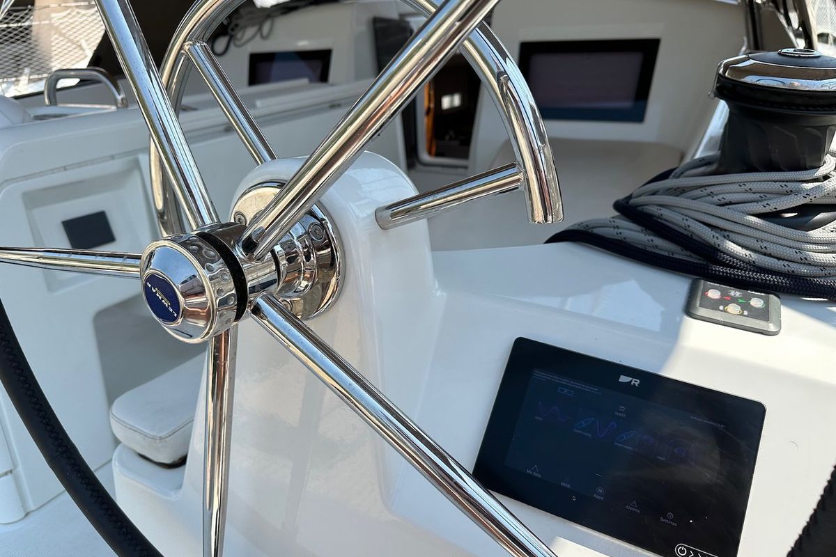 Cockpit of Wind Kiss, a Jeanneau Sun Odyssey 410 sailboat at Dubrovnik, Croatia