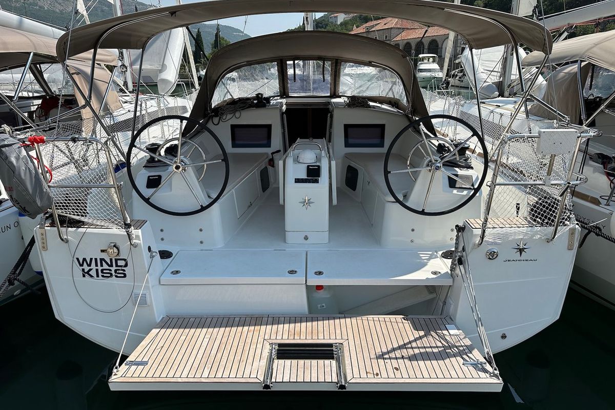 Exterior view of Wind Kiss, a Jeanneau Sun Odyssey 410 sailboat at Dubrovnik, Croatia