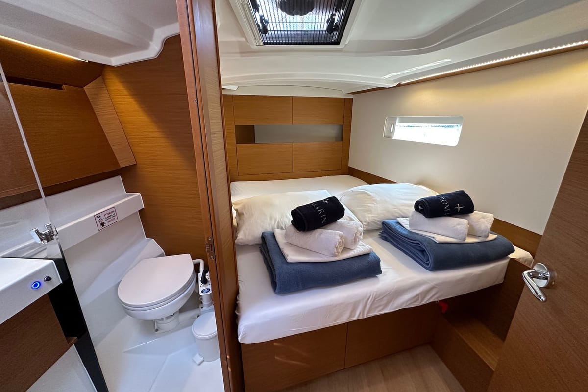 Exterior view of Wind Kiss, a Jeanneau Sun Odyssey 410 sailboat at Dubrovnik, Croatia