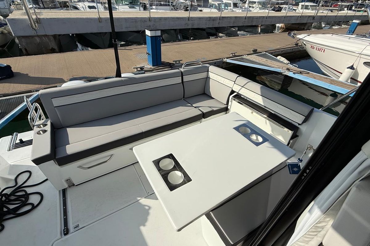 Deck of NIRVANA, a Jeanneau Merry Fisher 895 motorboat at Zadar, Croatia