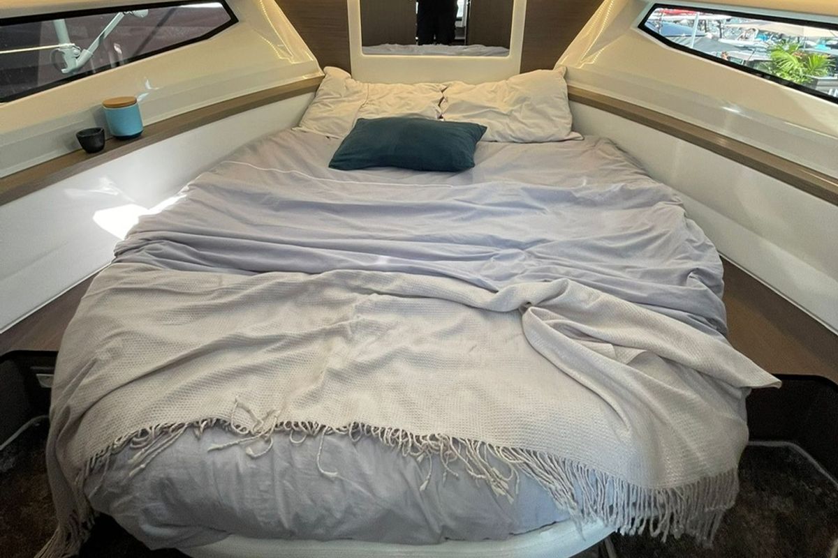 Cabin on NIRVANA, a Jeanneau Merry Fisher 895 motorboat at Zadar, Croatia