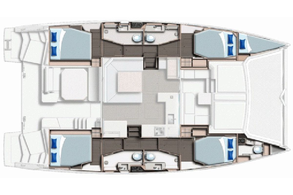 Floor plan of Cabin 2 (Rosabe) - price for 2 pp, a Leopard 45 catamaran at Eden Island Marina, Seychelles