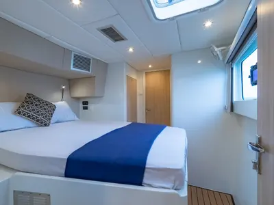 Cabin on Electric E-Motion, a Island Spirit Yachts Island Spirit 525E catamaran at Mai Khao, Thailand
