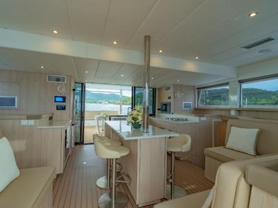 Salon of Electric E-Motion, a Island Spirit Yachts Island Spirit 525E catamaran at Mai Khao, Thailand