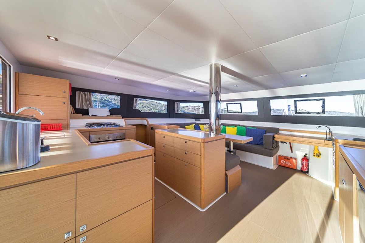Salon of Nox, a Dufour 48 Catamaran catamaran at Primošten, Croatia