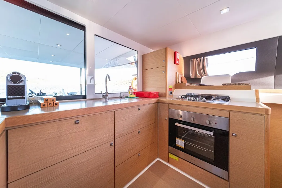 Galley of Nox, a Dufour 48 Catamaran catamaran at Primošten, Croatia