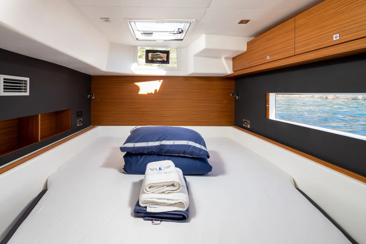 Cabin on Nox, a Dufour 48 Catamaran catamaran at Primošten, Croatia