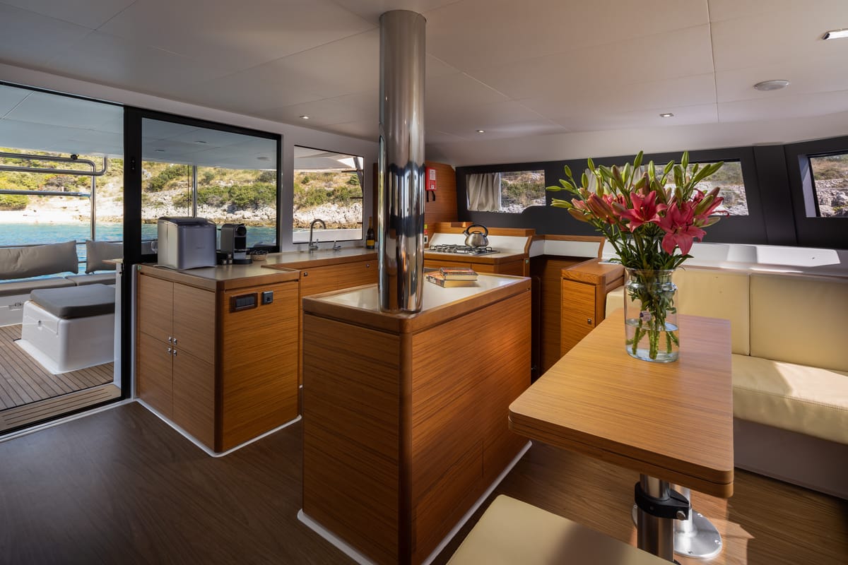 Galley of Nox, a Dufour 48 Catamaran catamaran at Primošten, Croatia