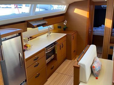 Galley of AEGEAN STAR, a Jeanneau 54 sailboat at Athens, Greece