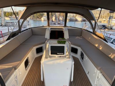 Cockpit of AEGEAN STAR, a Jeanneau 54 sailboat at Athens, Greece