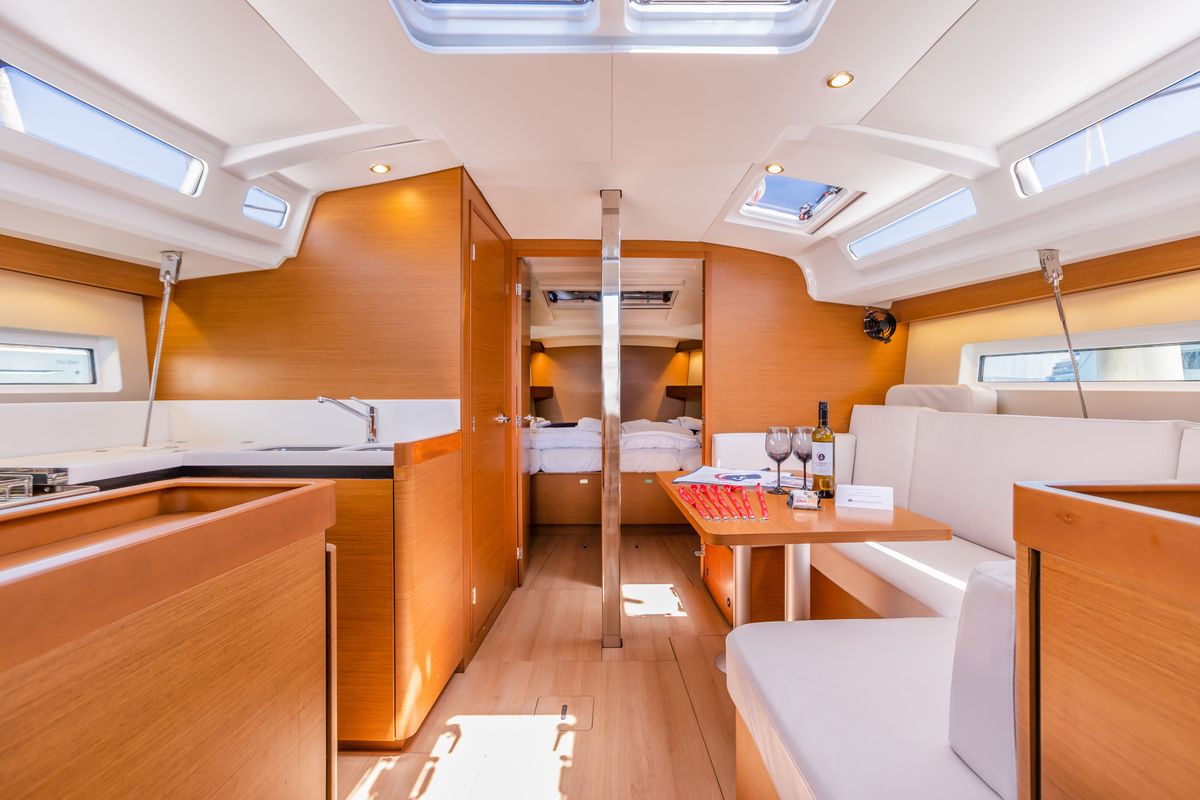Salon of Armonia, a Jeanneau Sun Odyssey 440 sailboat at Municipal Unit of Ellomenos, Greece