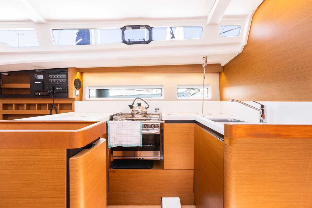 Galley of Armonia, a Jeanneau Sun Odyssey 440 sailboat at Municipal Unit of Ellomenos, Greece