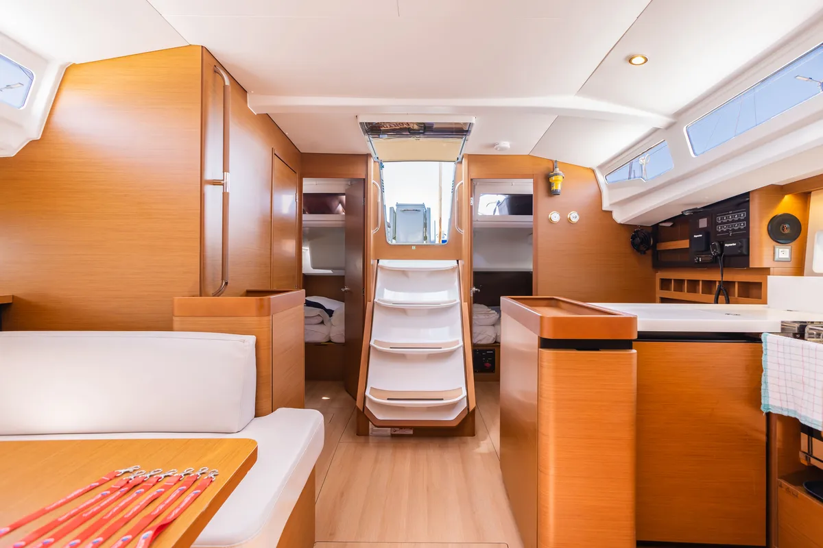 Salon of Armonia, a Jeanneau Sun Odyssey 440 sailboat at Municipal Unit of Ellomenos, Greece