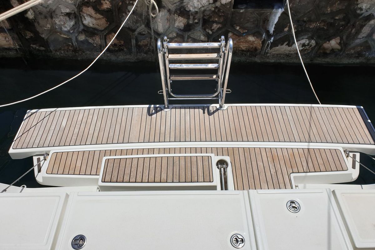 Deck of Ecstasea, a Beneteau Oceanis 41 sailboat at Athens, Greece