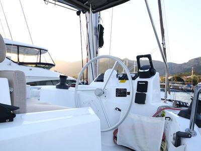Deck of Moonrise, a Bali Catspace catamaran at Fethiye, Turkey