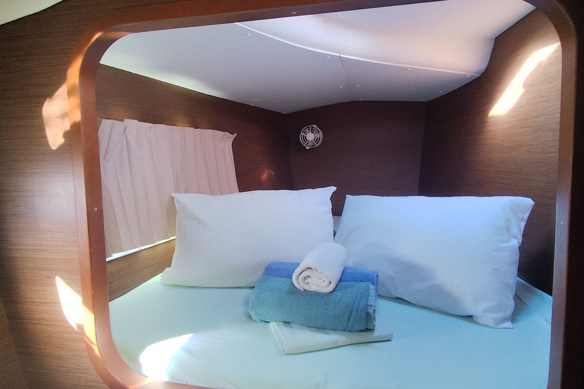 Cabin on Whooper, a Lagoon 380 catamaran at Roses, Spain