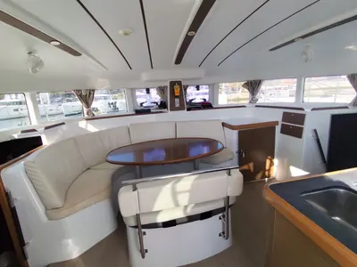 Salon of Whooper, a Lagoon 380 catamaran at Roses, Spain
