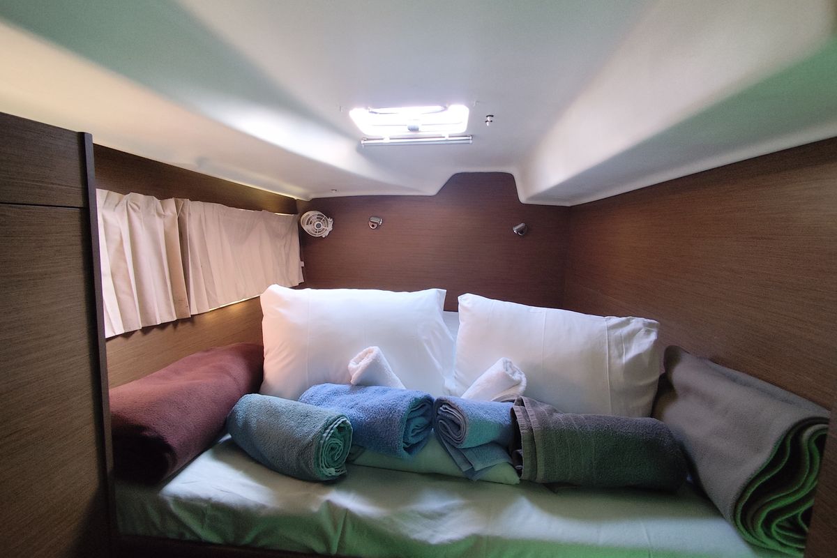 Cabin on Whooper, a Lagoon 380 catamaran at Roses, Spain