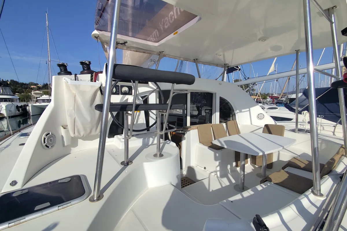 Deck of Whooper, a Lagoon 380 catamaran at Roses, Spain