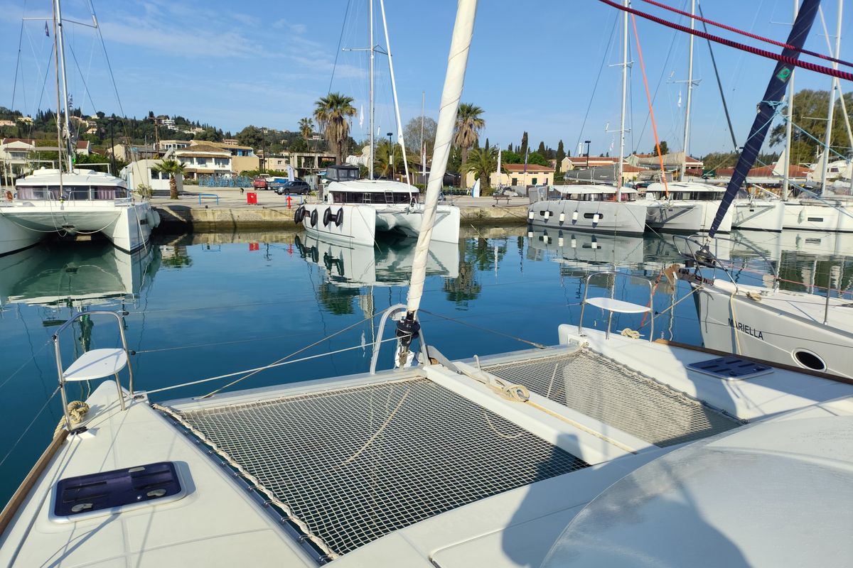 Deck of Whooper, a Lagoon 380 catamaran at Roses, Spain