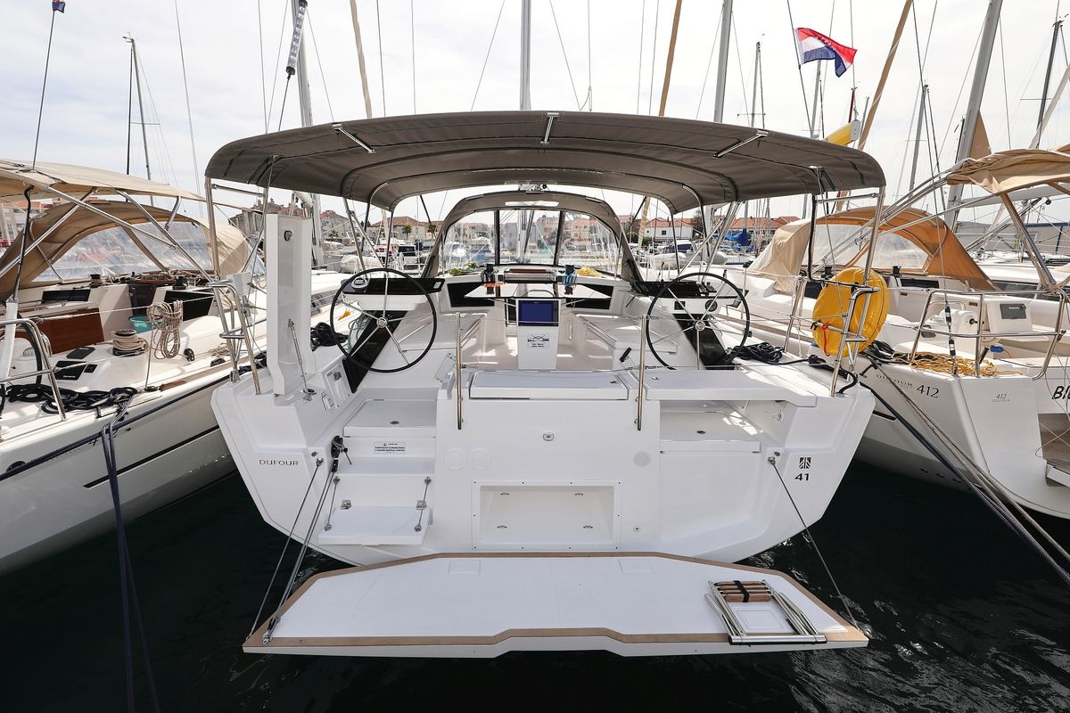 Exterior view of Reel Love, a Dufour 41 sailboat at Grad Vodice, Croatia