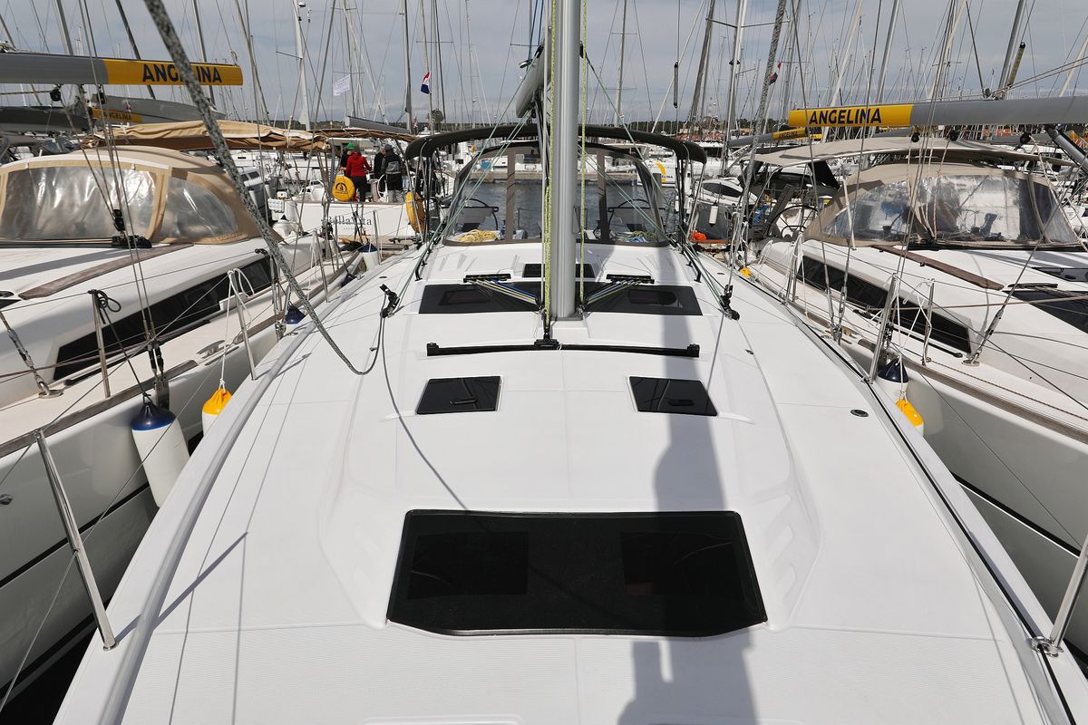 Deck of Reel Love, a Dufour 41 sailboat at Grad Vodice, Croatia