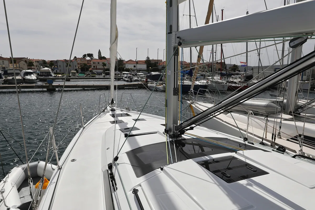 Deck of Reel Love, a Dufour 41 sailboat at Grad Vodice, Croatia