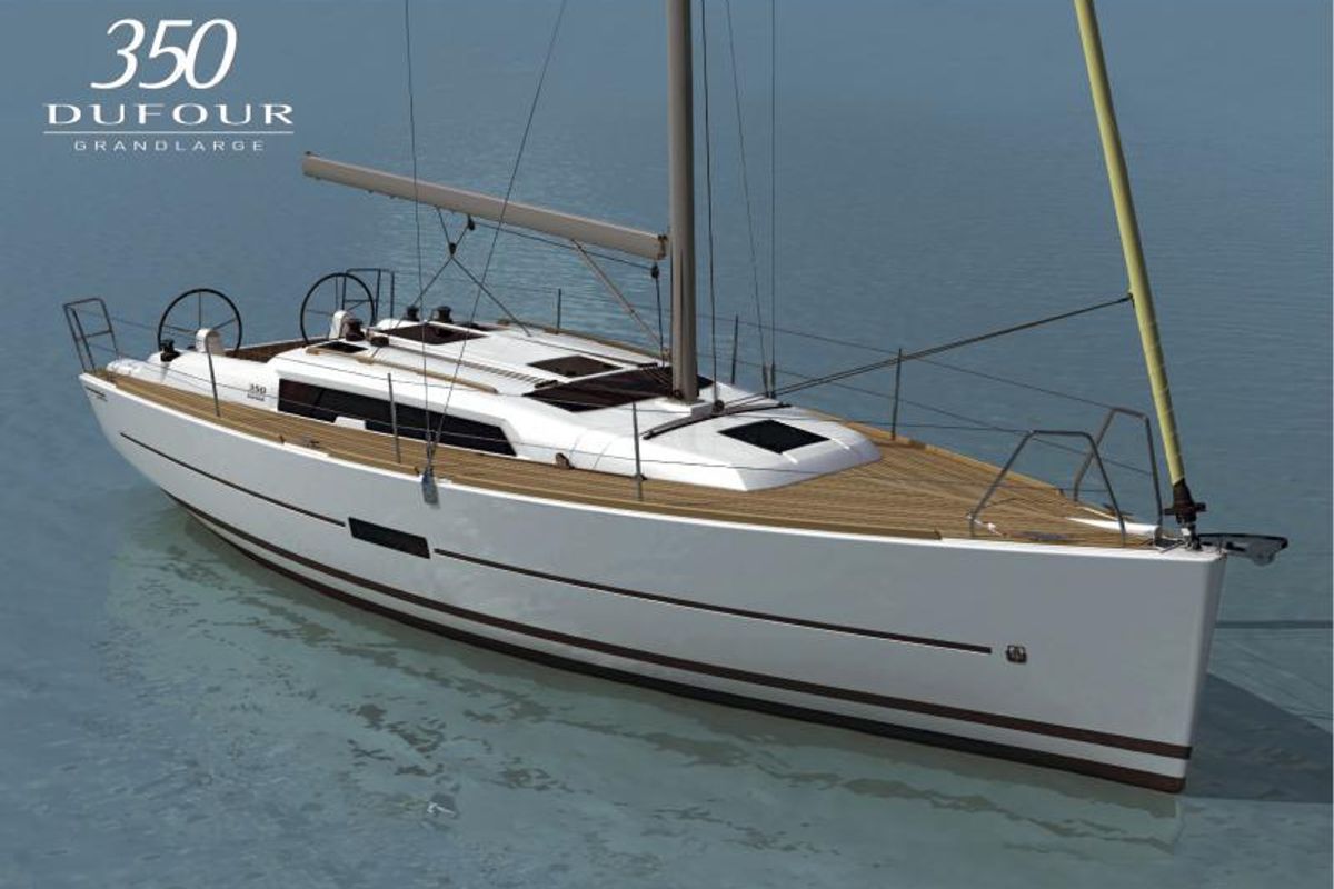 Exterior view of Alcyone, a Dufour 350 GL sailboat at Sithonia Municipal Unit, Greece