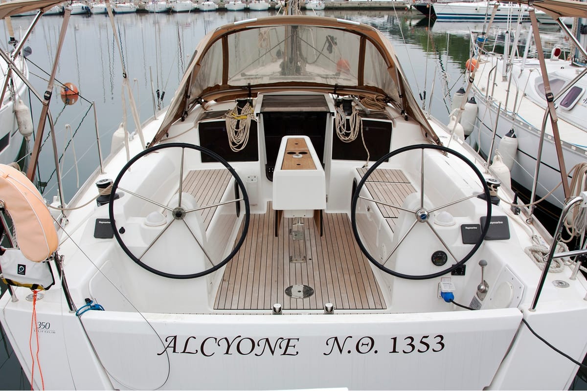 Cockpit of Alcyone, a Dufour 350 GL sailboat at Sithonia Municipal Unit, Greece