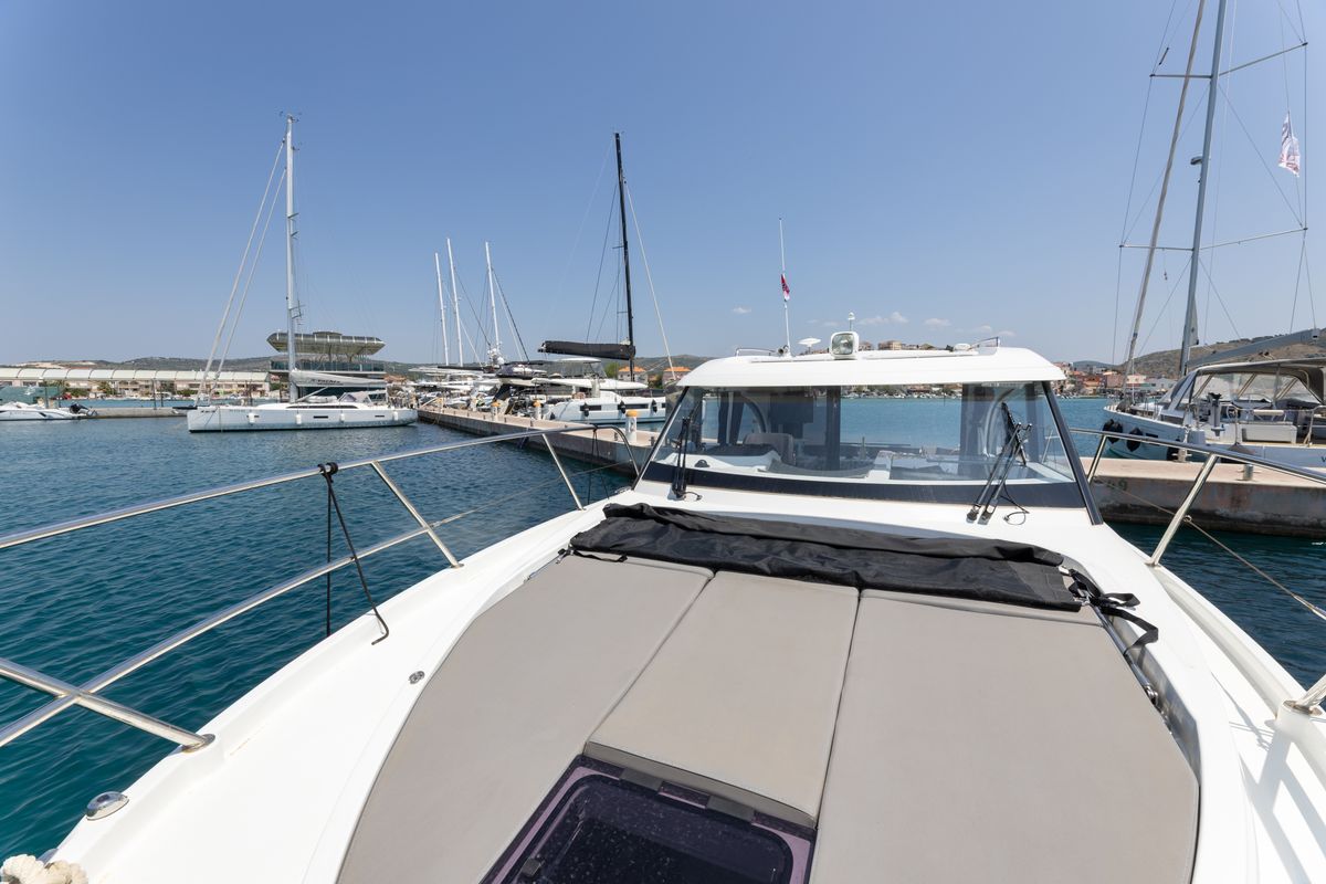 Exterior view of FALCON, a Beneteau Antares 11 OB motorboat at Općina Rogoznica, Croatia