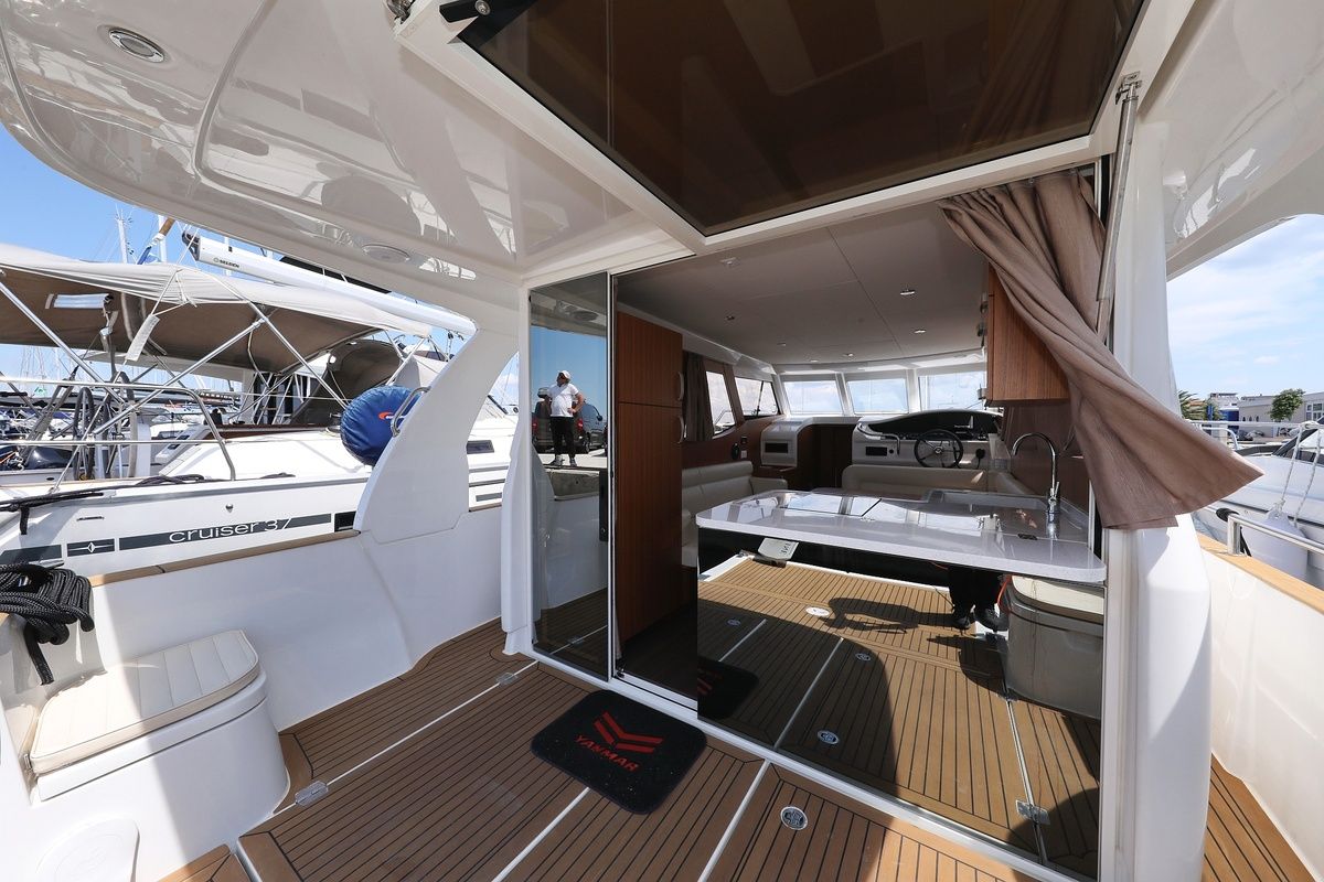 Deck of Mozart, a Greenline 33 yacht at Pirovac, Croatia