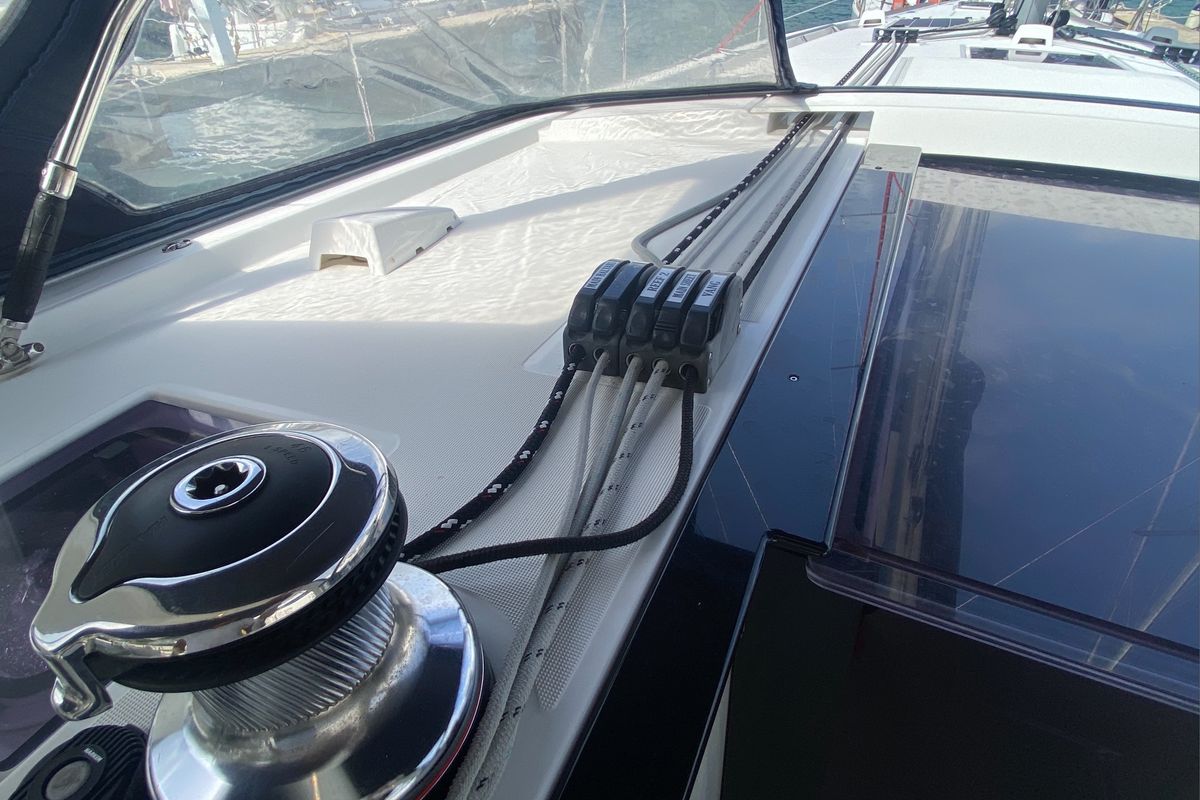 Deck of Marty J, a Beneteau Oceanis 48 sailboat at Road Town, British Virgin Islands