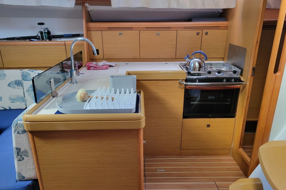Galley of No Mad, a Jeanneau Sun Odyssey 42 i sailboat at Alameda, United States