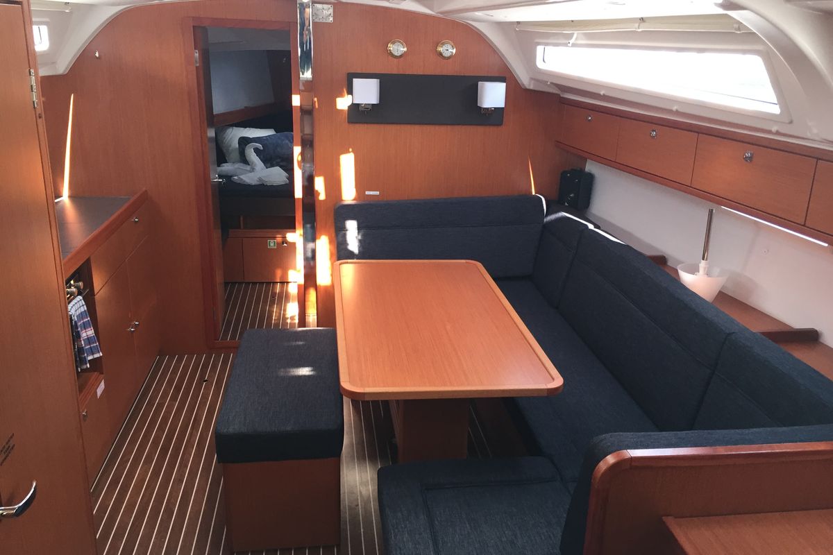 Salon of S/Y Alisahni, a Bavaria Cruiser 41 sailboat at Preveza, Greece