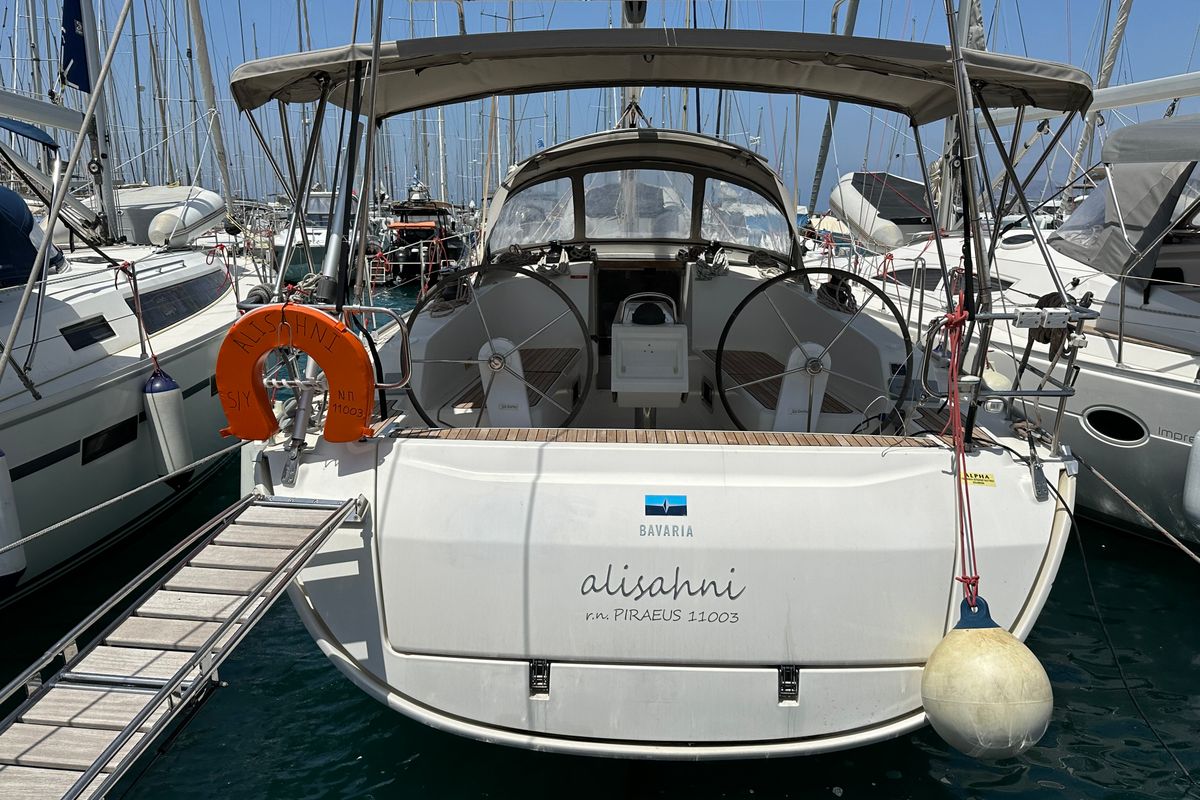 Exterior view of S/Y Alisahni, a Bavaria Cruiser 41 sailboat at Preveza, Greece