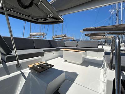 Salon of Krug, a Fountaine Pajot Elba 45 catamaran at Salerno, Italy