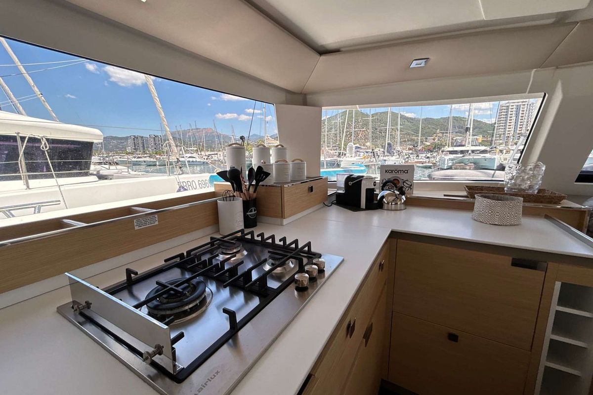 Cabin on Krug, a Fountaine Pajot Elba 45 catamaran at Salerno, Italy