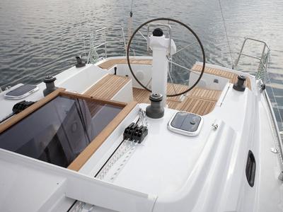 Cockpit of Selini, a Hanse Yachts Hanse 325 sailboat at Athens, Greece