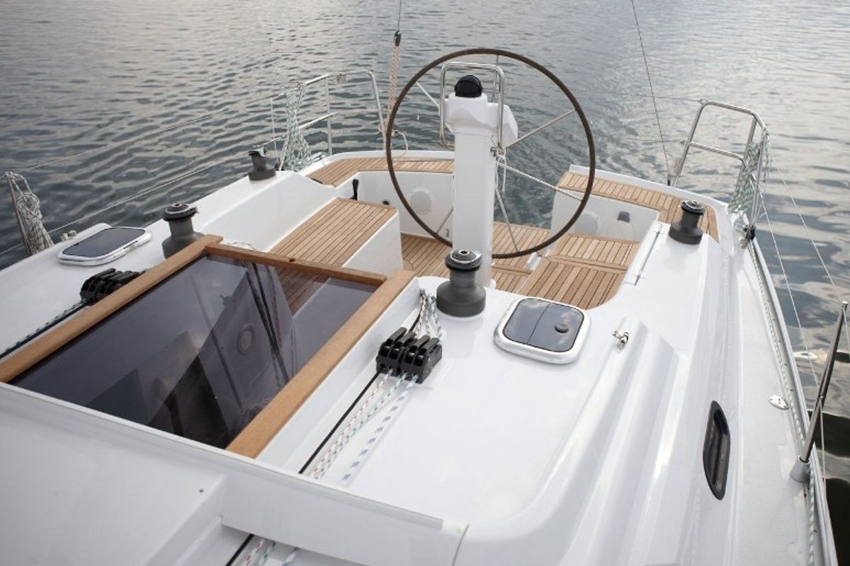 Cockpit of Selini, a Hanse Yachts Hanse 325 sailboat at Athens, Greece