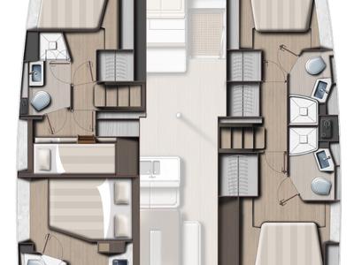 Floor plan of Olivier, a Bali 4.6 catamaran at Hyères, France