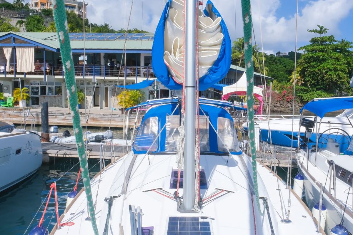 Makin Memories, a Jeanneau Sun Odyssey 419 sailboat at Ribishi, Saint Vincent and the Grenadines